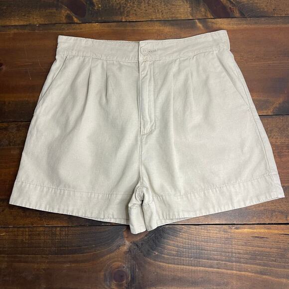 Joie Khaki Pleated Linen Cotton Blend Shorts Women's Size Small Summer Preppy - Picture 2 of 10